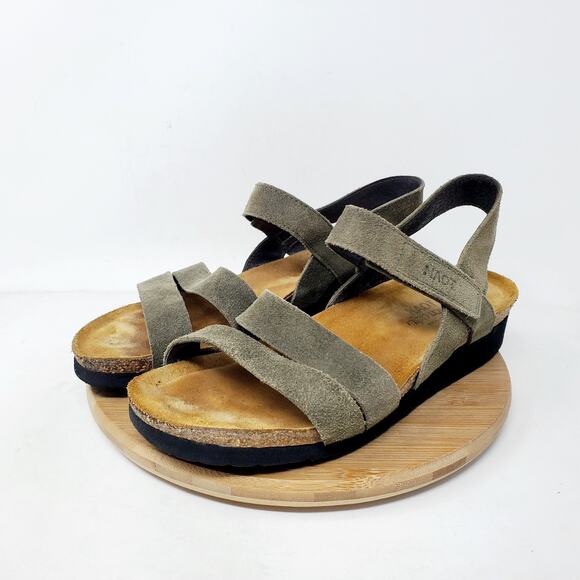 Naot Sandals Womens 39 Kayla Green Suede Leather Strappy Low Wedge Comfort Shoes - Picture 5 of 12